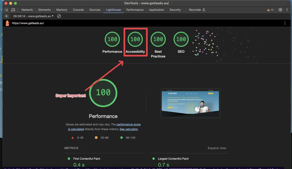 score 100 on the Accessibility for Google Core Values