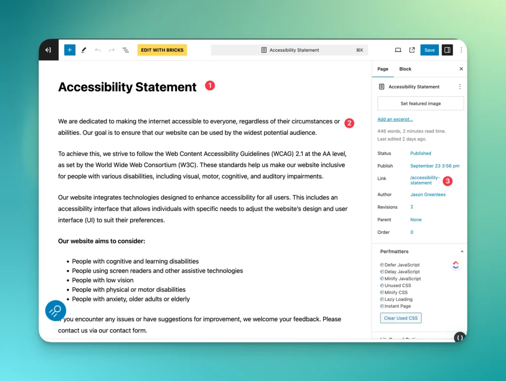 Create an accessibility page