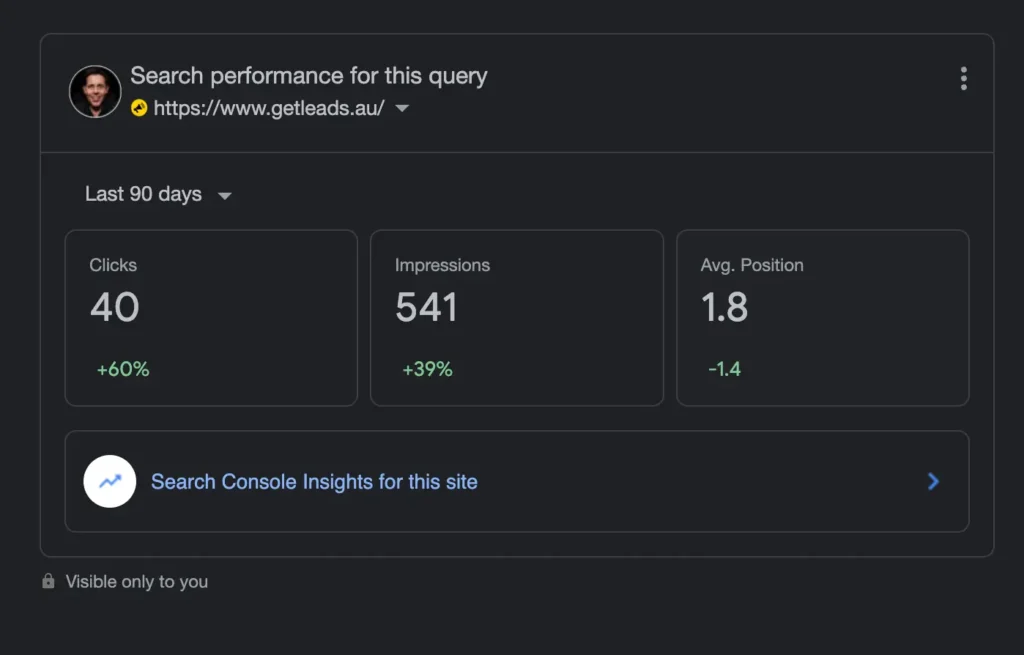 Your Google Search Rank for keywords provided by Google Search